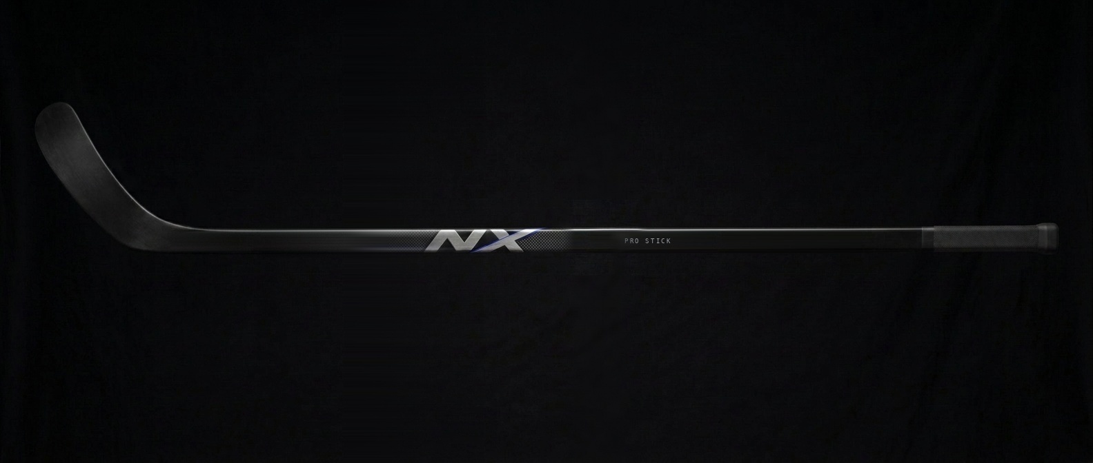 NX Pro Stick — stealth dizajn shaftu s brúseným kovovým logom NX a modrým rezom